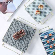 Geometric Decorative Serving Trays Dinner Plates Cake Dessert Glass Tray Golden Stroke Restaurant Hotel Sushi Sashimi Tableware 2024 - buy cheap