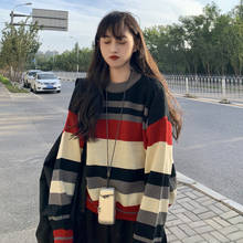 Preppy Style Striped Long Sleeve Knitted Sweater Women Autumn Winter Casual Round Neck Loose Jumper Woman Harajuku Sweaters 2024 - buy cheap