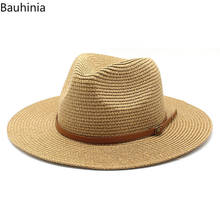 Summer Beach Travel Straw Hat Wide Brim Khaki Black Sun Hats With Belt Outdoor Breathable Panama Jazz Fedotas Bonnet 2024 - buy cheap