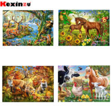 Kexinzu pintura com diamante bricolagem 5d, completo, quadrado, floresta, animal, vaca, costura, ponto cruz, mosaico de strass, decoração para casa, presente 2024 - compre barato