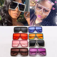 Wholesale One Piece Oversized Full Crystal Square Sunglasses For Women Luxury Vintage Rhinestones Sun Glasses Party Shades Bulk 2024 - buy cheap