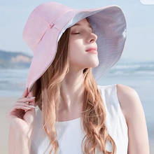 Xthree New Cotton Women bucket hat Summer Beach hat Bowknot Wide Large Brim Sun Hat Travel Outdoor Reversible Foldable Cap 2024 - buy cheap