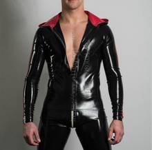 Cool men's Fetish black latex hoodie coat with red stripes decorations made of 0.4mm thickness natural latex materials 2024 - buy cheap