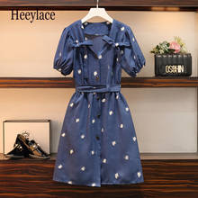 Dress Women Plus Size Summer 2021 New Vintage Round Collar Puff Slleeves Print Embroidery Straps Elegant Female Dresses 2024 - buy cheap