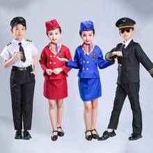 Halloween Party Wear Baby Girls Flight Attendant Stewardess Waitress Skirt Children Kids Boys Pilot Air Force Cosplay Costumes 2024 - buy cheap