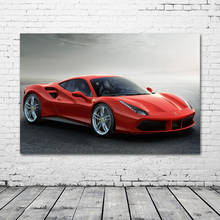 Обои Ferraris 488 GTB с красным автомобилем, спортивным автомобилем, домашний декор, настенные художественные плакаты, картины на холсте, ткань, печать, украшение комнаты 2024 - купить недорого