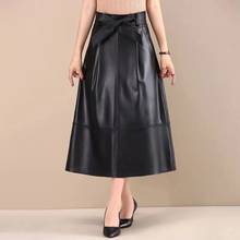 Long Skirt 100% Natural Sheepskin Genuine Leather 2019 Fashion Female Short Design A Real Slim Hip Belt Skirt Black H90 2024 - buy cheap