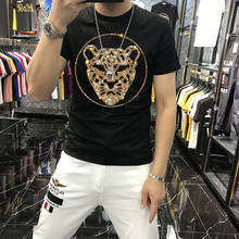 New Korean Summer Fashion Casual Sports Sweatshirt Hot Diamond Printing Leopard Pattern Round Neck Cotton Men's T-Shirt M-5xl 2024 - buy cheap