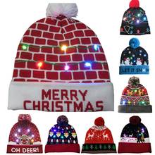 Sombreros de Navidad, gorro de punto con luz LED, decoraciones navideñas para el hogar, gorro de Papá Noel y alce, gorro de punto iluminado, regalo para niños 2024 - compra barato