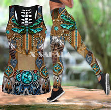 Conjunto de Yoga de Arte de libélula india de dos piezas para mujer, 3D camiseta sin mangas con estampado hueca, leggings de cintura alta, deporte informal de verano-1 2024 - compra barato