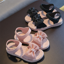 Sandalias con lazo rosa para niñas, zapatos de princesa, zapatillas informales, zapatos de playa coreanos para niños pequeños 2024 - compra barato