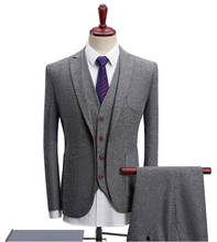 Trajes de hombre gris 2019 tres piezas de lana esmoquin de solapas trajes de negocios para la noche de la boda (Blazer + chaleco + Pantalones) de talla grande 2024 - compra barato
