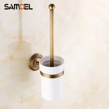 Antique Brass Finished Bathroom Accessory Toilet Brush Holder Cleaning Brush wall mounted with Ceramic Cup Holder TH502 2024 - buy cheap