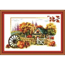 Joy Sunday Autumn Counted cross stitch fabric 14CT printed canvas embroidery cross stitch DMC cross stitch Kits Home decor Gift 2024 - buy cheap