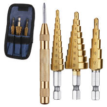 3 pcs HSS Titanium Step Drill Bit Set & 1 pcs Automatic Center Punch Head Cone Cutting Tools Woodworking Metal Drilling Drill 2024 - buy cheap