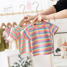 Children Tops Kids Summer Clothes Girls T Shirts Cotton for Baby Girl Short Sleeve T-Shirts  beach striped toddlers 80~130 2024 - buy cheap