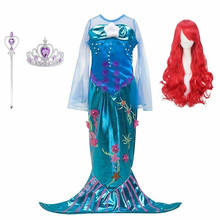 Vestido de princesa sirena con lentejuelas de lujo para niñas, disfraz de Halloween, accesorios de peluca roja 2024 - compra barato