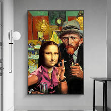 Arte de pared divertido, Mona Lisa y Van Gogh, pinturas en lienzo para fumar, carteles artísticos e impresiones de Da Vinci, pinturas famosas para sala de estar 2024 - compra barato