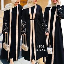 Muslim Abaya Dress Women Chic Lace Cuff Caftan Lace-up Open Abayas for Women Prayer Garment Kimono Kaftan Hijab Dress Long Robe 2024 - buy cheap