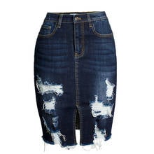 Women Trendy Retro Washed Skirts Fashion High Waist Ripped Split Denim Distressed Jeans Elastic Bodycon Long Skirt 5180936 2024 - buy cheap