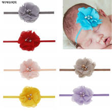 Tiara infantil feminina chiffon flor strass pérola elástico para cabelo recém-nascido faixa fotografia acessórios para cabelo 2024 - compre barato