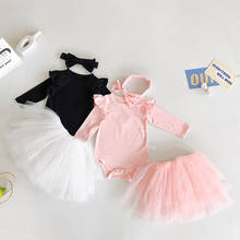 New Autumn Kids Girl Suit Clothes Infant Baby Girls Long Sleeve Pure Color Rompers + Tulle Skirt + Hair Band Clothing Sets 2024 - buy cheap