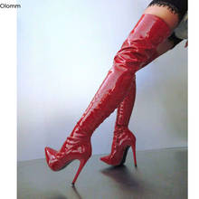 Olomm New Women Shiny Thigh High Boots Stiletto High Heels Boots Pointed Toe Gorgeous Red Club Shoes Women Plus US Size 5-15 2024 - buy cheap