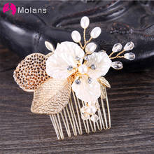 MOLANS Golden Leaves Hair Combs Female Sturdy Alloy Headwear Bridal Flower Pearl Ornaments Brides Party Wedding Hair Accessories 2024 - buy cheap