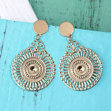 Flatfoosie 2019 Exaggerated Geometric Metal Earrings for Women Girl Bohemian Ethnic Gold Dangle Earrings Female Charming Jewelry 2024 - buy cheap