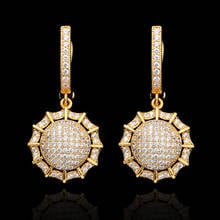 Round Pave Cubic Zirconia Crystal Round Luxury Gold Hoop Earrings for Women Dubai Jewelry 2024 - buy cheap