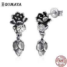 GOMAYA Flower Drop Earrings Black 925 Sterling Silver Fashion Zircon Personality Vintage Earrings For Women Engagement Gift 2024 - buy cheap