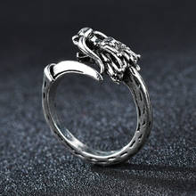 Кольцо мужское/женское в стиле панк, серебристое, регулируемое, с рисунком дракона 2024 - купить недорого