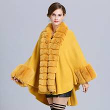 Luxury Faux Fur Collar Patchwork Oversized Cloak Women Long Knitted Capes Irregular Cardigans Plus Size Loose Outerwear Ponchos 2024 - buy cheap