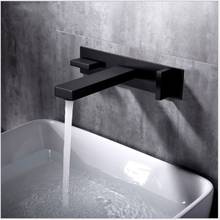 Conjunto de torneira de parede de latão, torneira dupla com misturador, água quente e fria para banheiro, preto fosco 2024 - compre barato
