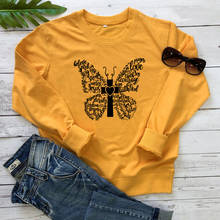 Butterfly Cross Words Sweatshirt Aesthetic Graphic Bible Verse Pullovers Women Religious Christian Faith Sweatshirts Apparel 2024 - buy cheap