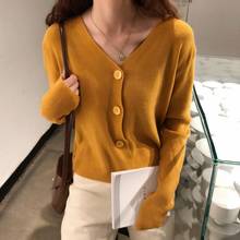 Women 2020 Spring Autumn Casual Knit Cardigan Cropped Knitted Top Female V-Neck Long Sleeve Soft Sweater Vintage Cardigans L384 2024 - buy cheap