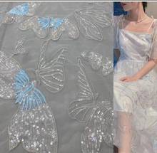 Novo vestido feminino com lantejoulas e borboletas tecido bordado para casamento 2024 - compre barato