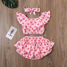 1-6T Toddler Baby Girl Flamingo Sunflower Sunsuit Clothes Ruffle Tops + Layered Pants + Headband Set 2024 - buy cheap