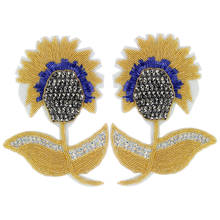 1pair Handmade Sun Flower Beaded Applique Sew on Clothes Bag Rhinestone Patches Beading Decorative TH1353 2024 - buy cheap