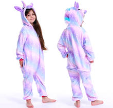 Новые детские фланелевые пижамы зимняя одежда для сна пижамные комплекты для мальчиков и девочек пижама с изображением единорога, Стича панды, животных детская одежда для дома 2024 - купить недорого