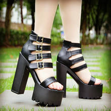 New 2022 Summer High Heel Sandals Female 14 cm Thick Heel Peep Toe Sandals   women sandals 2024 - buy cheap