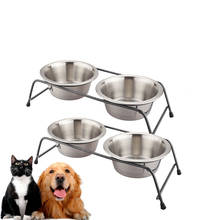 New Stainless Steel Pet Dog Double Feeder Dog Cat Food Water Bowls Stand Small Pet Feeder Placemat Bowl Dogs Supplies 2024 - buy cheap
