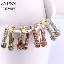 4 Pairs, Crystal Zirconia Pin Shaped Stud Earring Colorful Studs CZ Micro Pave For Women Girls 2024 - buy cheap