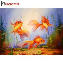 Huacan DIY алмазная живопись с рыбками полная квадратная/круглая Алмазная вышивка золотой рыбкой вышивка крестиком Стразы 2024 - купить недорого