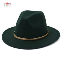 Однотонная Бирюзовая шляпа QBHAT зеленого цвета из шерсти и фетра, шляпы федоры с золотой цепочкой для женщин и мужчин, шляпа с широкими полями для джазовечерние, шляпа Панама, Кепка 2024 - купить недорого
