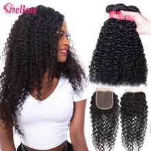 Curly Weave Human Hair With Closure Malaysian Curly Human Hair Weave Bundles with Closure Curly Hair Weave 3 Bundles 2024 - buy cheap