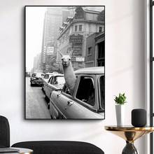 Lienzo nórdico de Alpaca en un Taxi de Nueva York, póster de Animal e impresión, imágenes artísticas de pared para decoración de sala de estar, Cuadros 2024 - compra barato