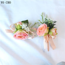 YO CHO Bridal Brooch Wrist Corsage Bracelet Wedding Silk Rose Flower Groom Boutonniere Buttonhole Wedding Corsage Accessories 2024 - buy cheap