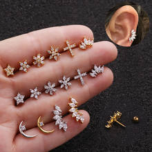 Brinco clássico bonito mini de zircônia, estrela, cruz e flor, osso de orelha, brinco de punho, joias de piercing de aço simples 2024 - compre barato