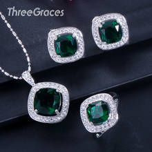 ThreeGraces-Conjunto de collar y anillo de circonia cúbica verde para mujer, joyería de fiesta, moda austriaca, JS190 2024 - compra barato